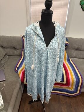 Cabana Life Light Blue Patterned Hooded Swim Coverup